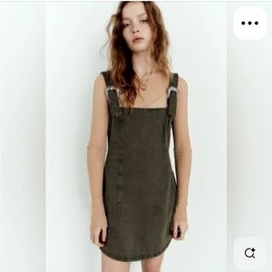 ZARA Olive Utility Pinafore Mini Dress